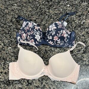 Marilyn Monroe Navy Floral and Blush Lace Bras 34B